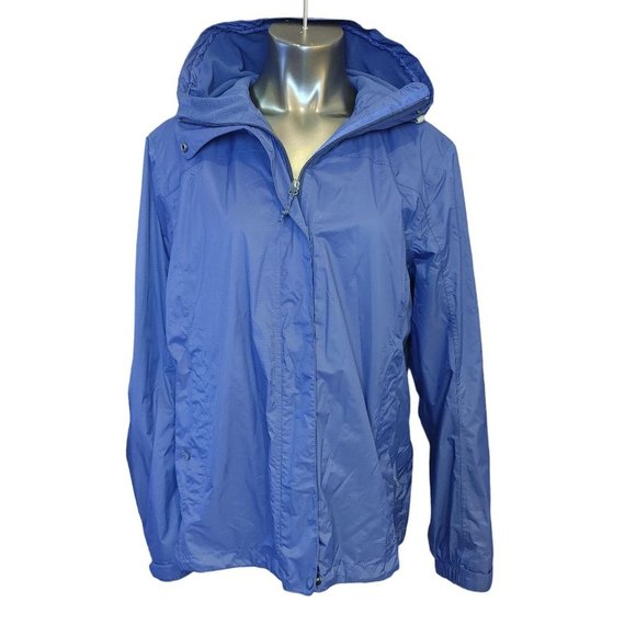 LL BEAN Womens XL Blue Hooded Nylon Jacket Button Zip Windstopper Outdoor Winter - Picture 1 of 3